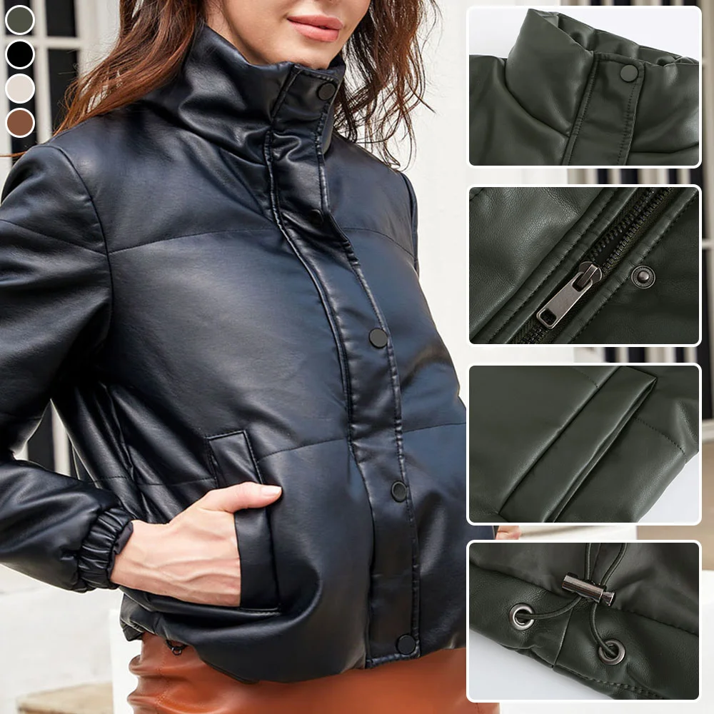 Smiledeer New winter women's short thickened leather cotton coat