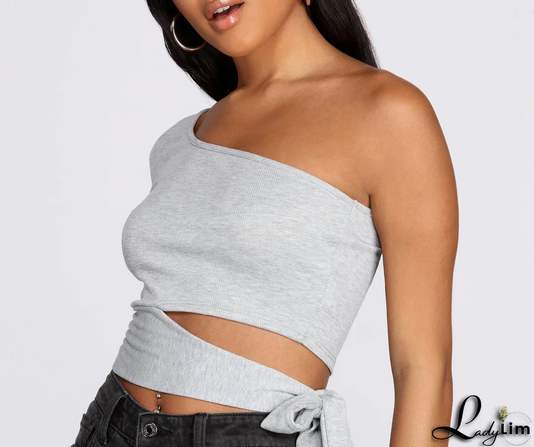 Single Sleeve Ribbed Crop Top