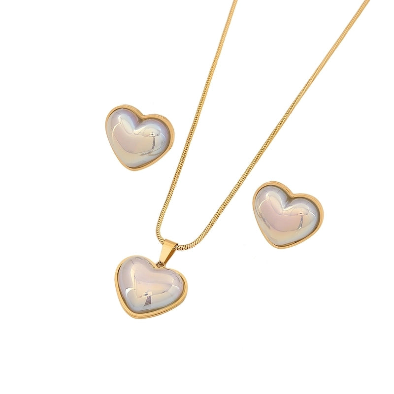 Minimalist Commute Heart Shape 304 Stainless Steel 18K Gold Plated Jewelry Set