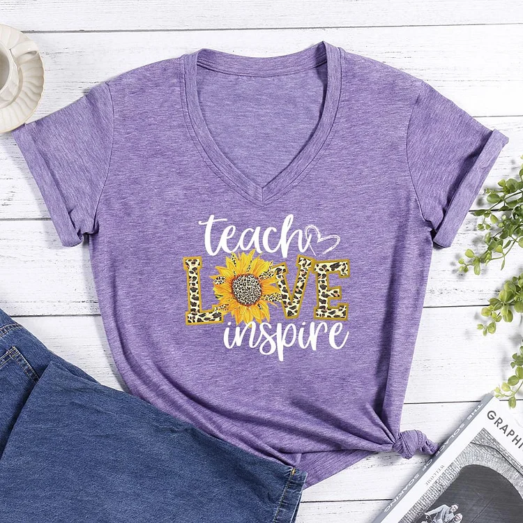 Teach Love Inspire Sunflower V-neck T Shirt