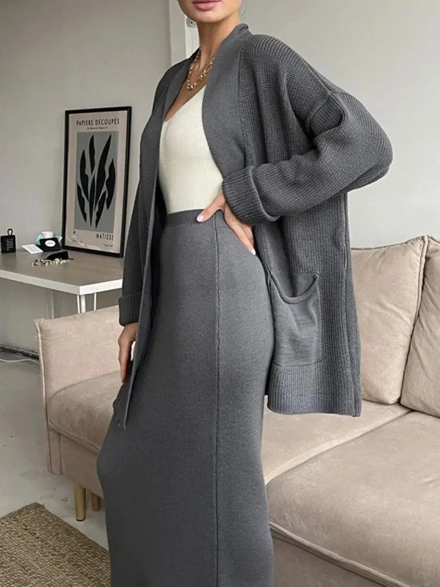 High waisted 2025 skirt long cardigan