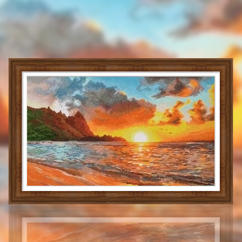 Seaside Sunset Full 16ct Pre-stamped Canvas(55*36cm) 31 Colors Egyptain Cotton Cross Stitch