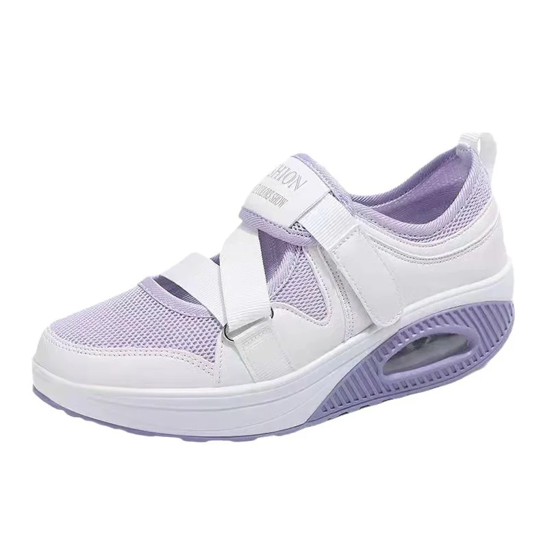 Yyvonne Summer New Breathable Hot Air Cushion Women's Single Shoes Thick-Soled Air Cushion Women's Casual Shoes Magic Sticker