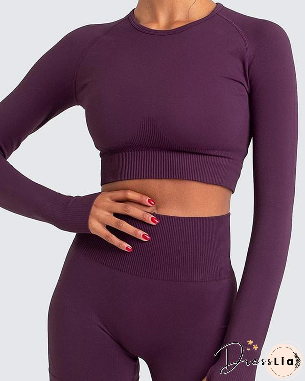 Long Sleeve Seamless Suit Sports Yoga Set 2 Piece