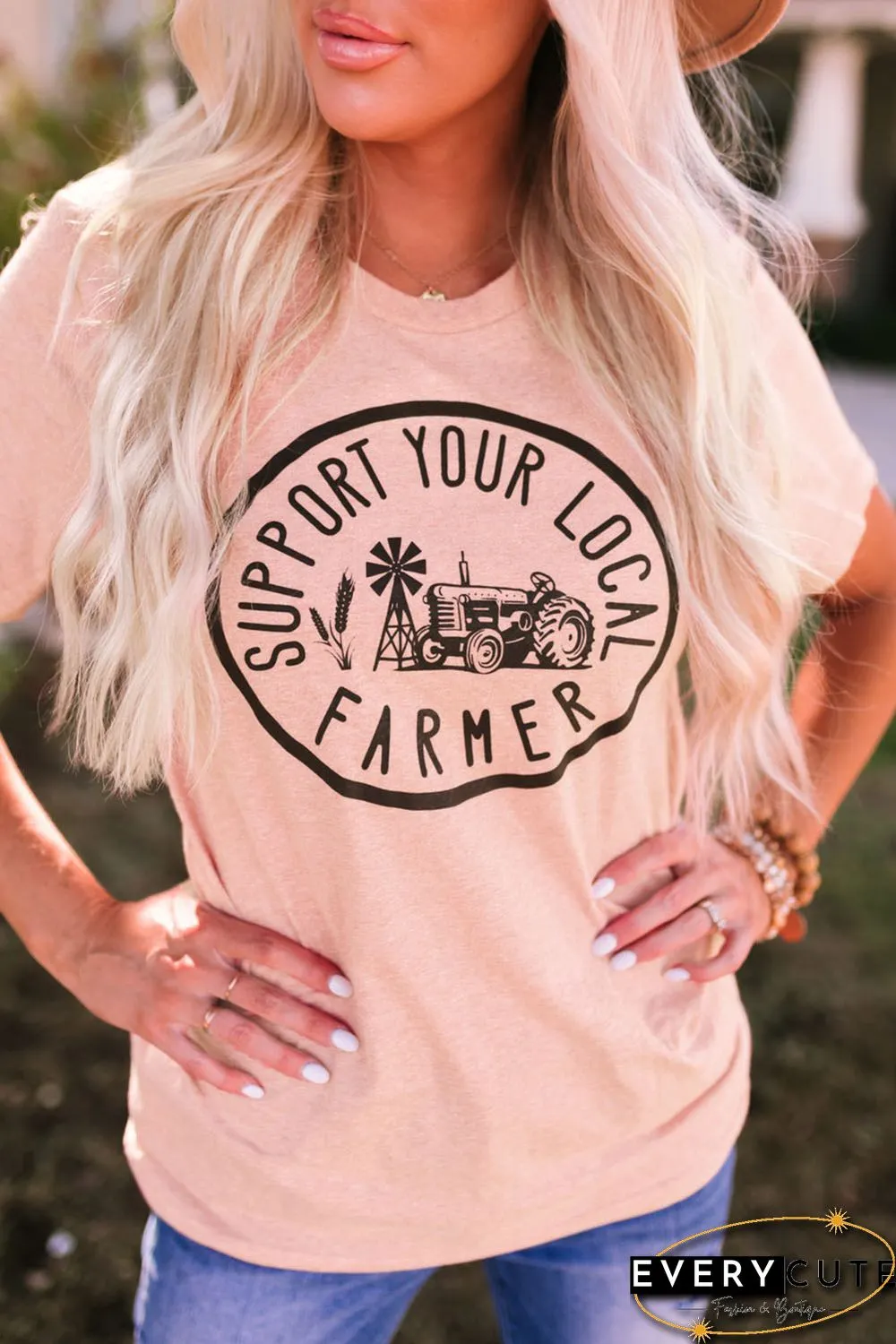 Pink Support Your Local Farmer Graphic Tee