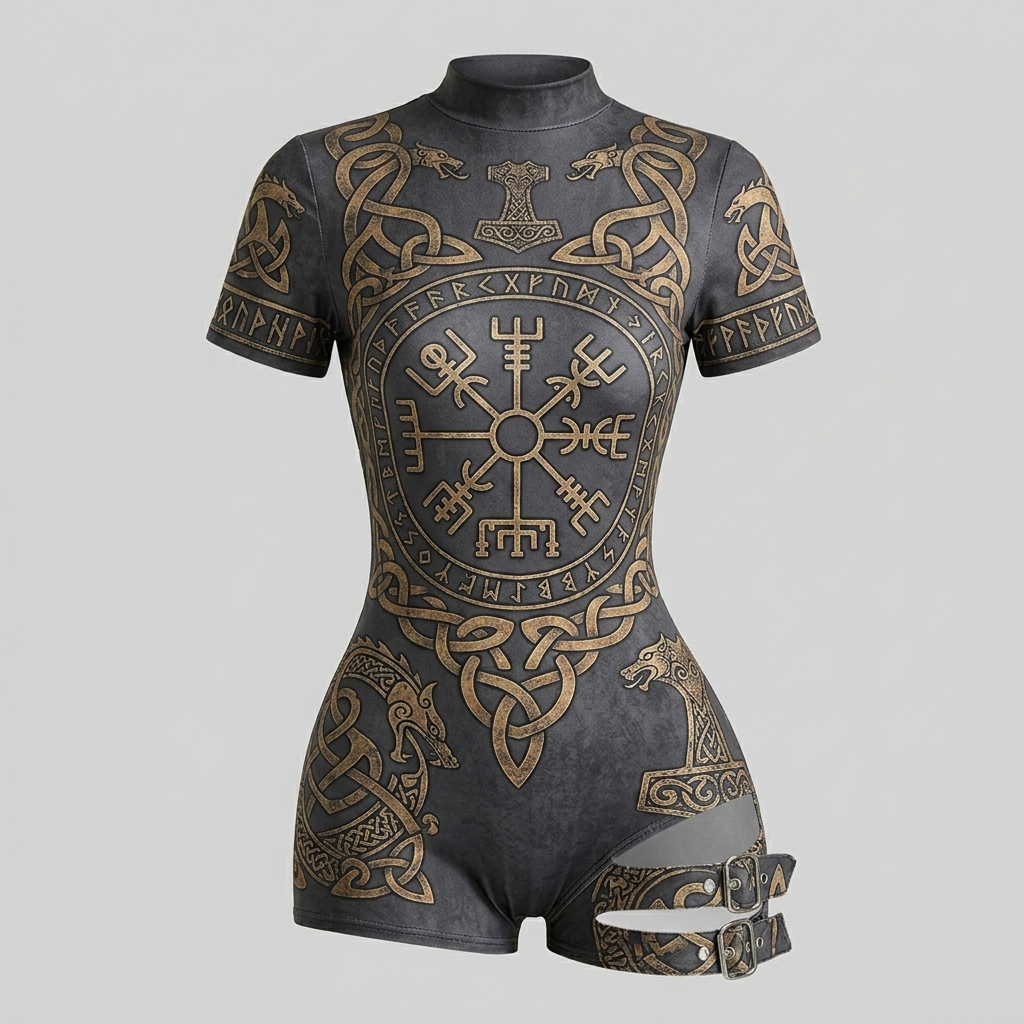 Viking-Style Tight-Fitting Swimsuit Bodysuit