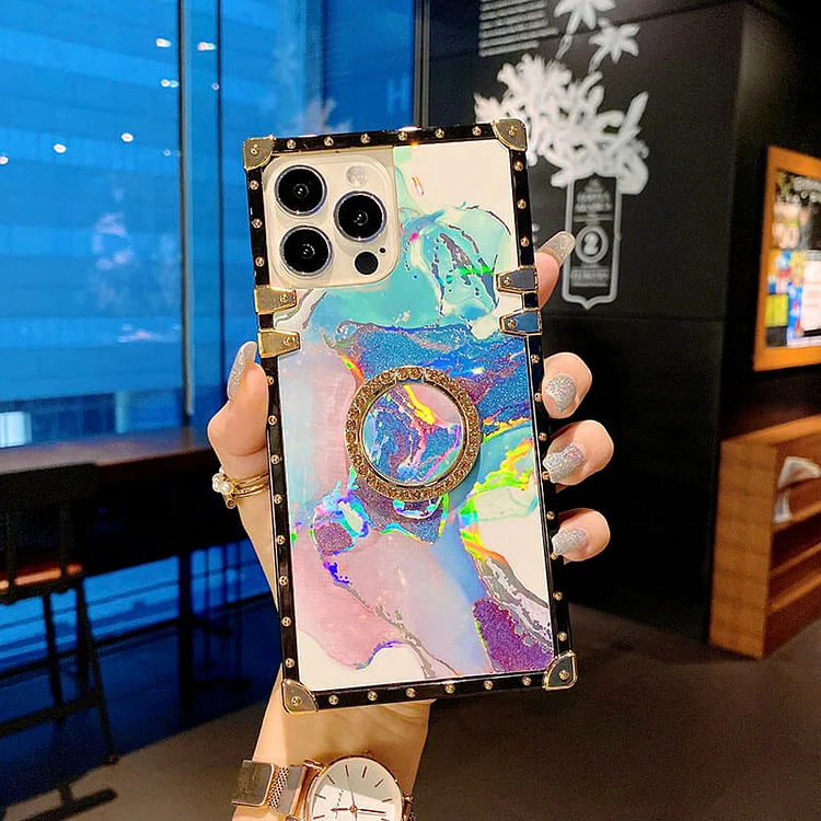 2023 Luxury Laser Marble Pattern Ring Holder Protective Case For iPhone & Samsung