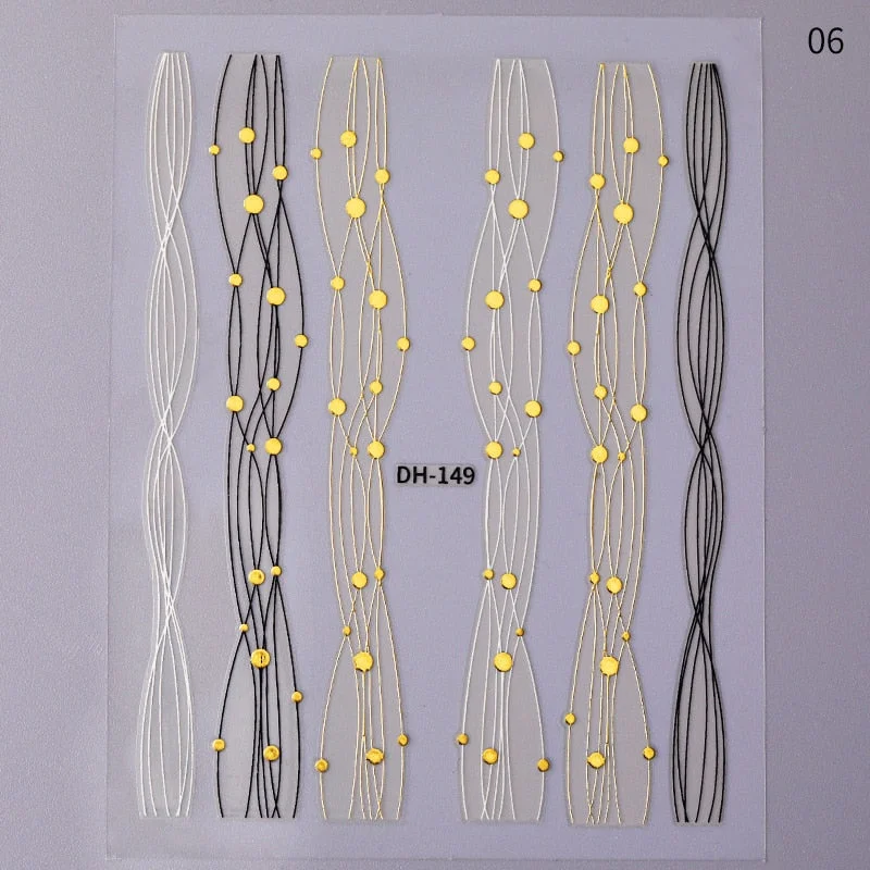 Gold 3D Nail Sticker Curve Stripe Lines Nails Stickers Gradient Adhesive Striping Tape Nail Foil Nail Art Stickers Decals Silver-Nail Inspo