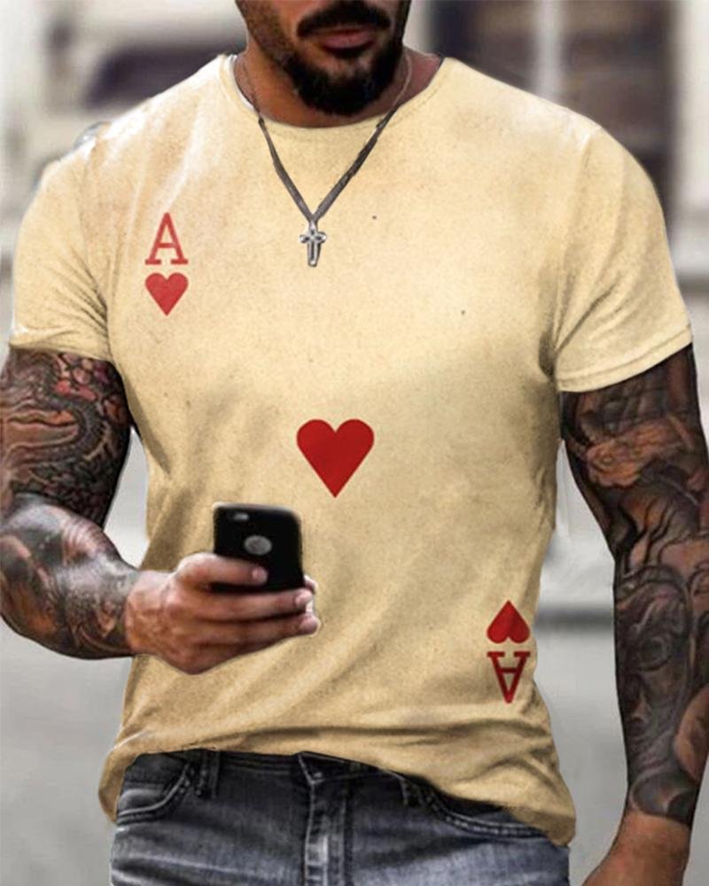 Casual Heart-shaped Poker T-shirt