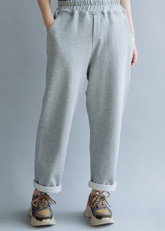 Chic Grey elastic waist Cotton straight pants Spring CK907- Fabulory