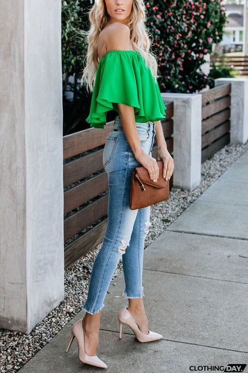 Off Shoulder Ruffles Casual Blouse Top