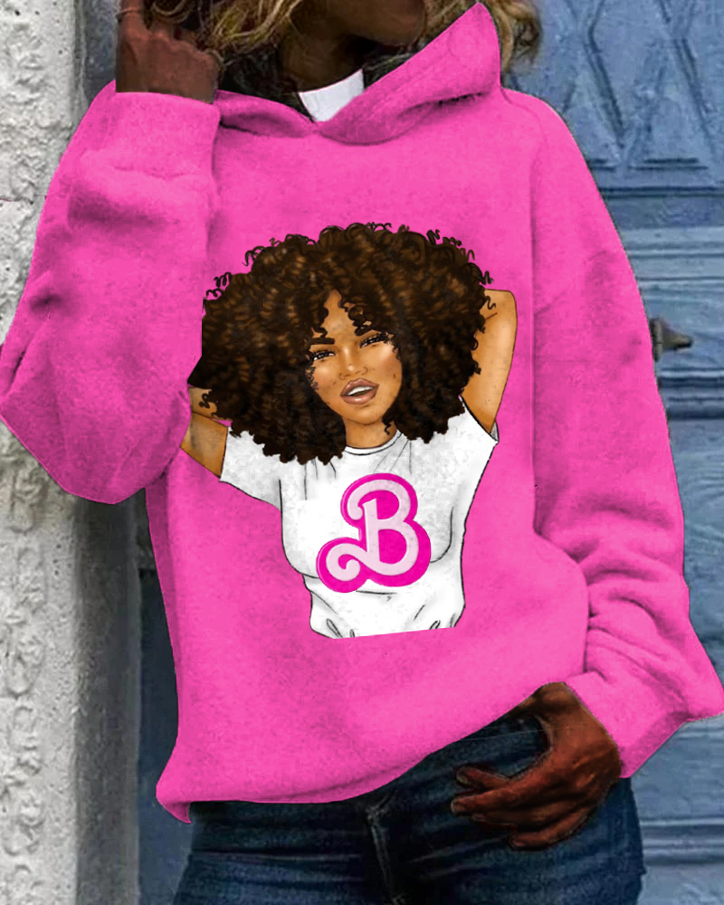 Afro Barbie Girl Print Long-sleeved Hoodie