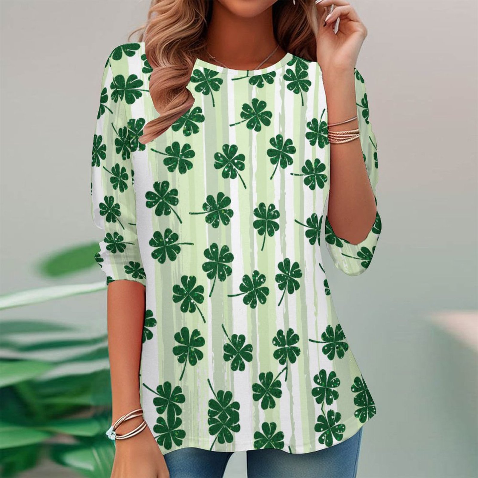 Women Long Sleeve V-neck Graphic Floral Printed Top