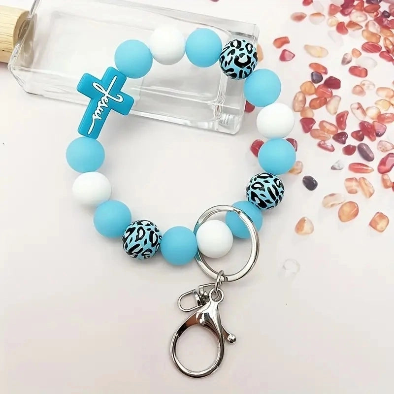 Casual Classic Style Sports Cross Leopard Alloy Wooden Beads Silica Gel Beaded Keychain