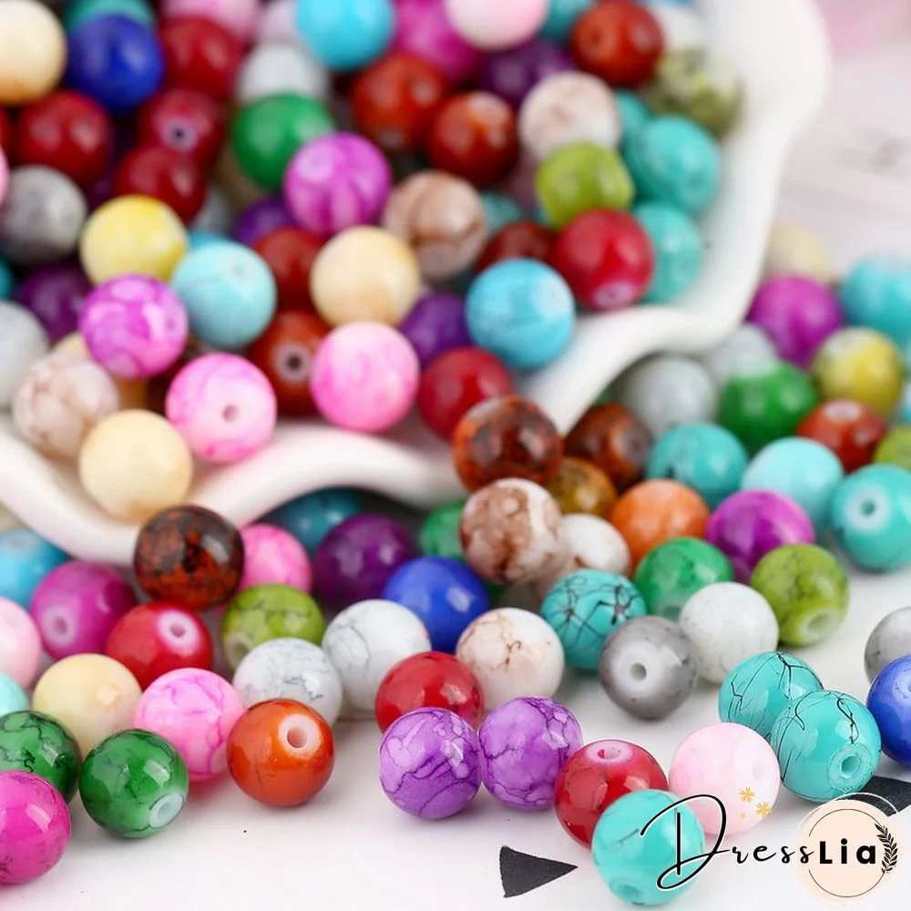 NEW 4-10mm Mix-color Round Pattern Glass Beads Loose Spacer Beads For Jewelry Making DIY Bracelets Earrings