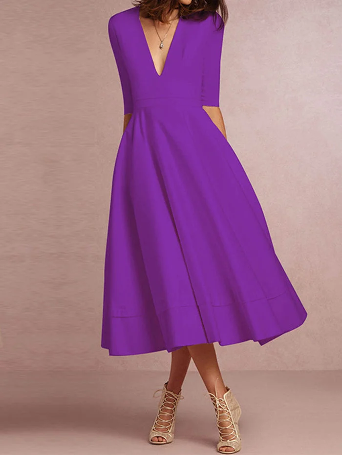Deep V Sexy Mid Sleeve Dress