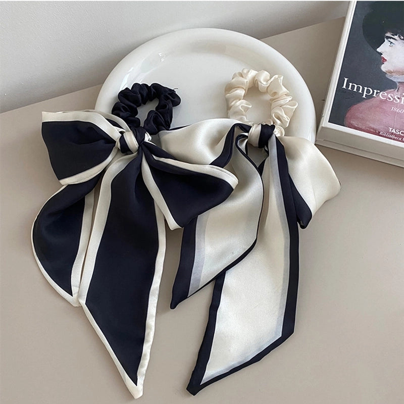 Imported Hair Accessories Simple Sweet Black And White Bow Hair Band Hair Tie Silk Scarf Headband Temperament Ribbon Hair Ring