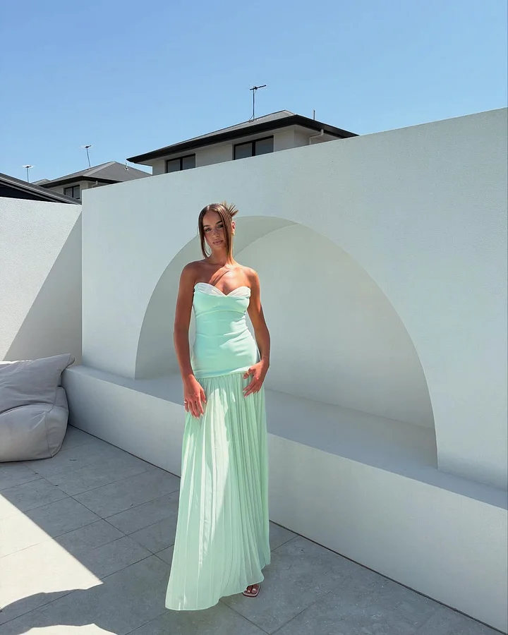 Glamorous Mint Green Strapless Satin Chiffon Prom Dress ZT0680