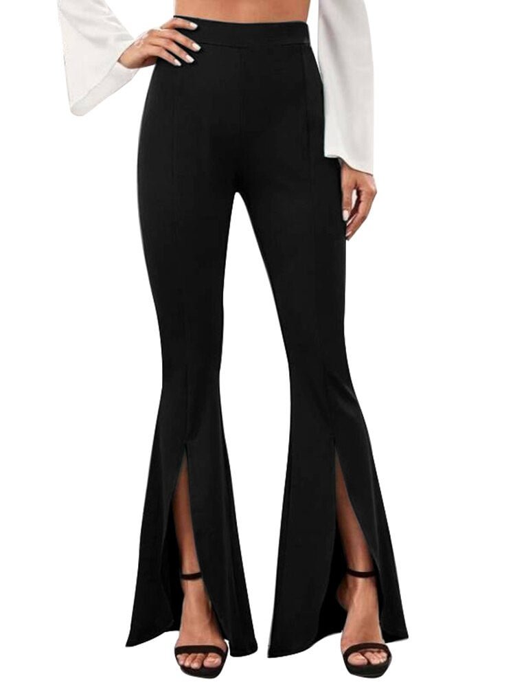 Celmia Women Flared Trousers 2022 Fashion High Waist Bell-bottoms Elegant Skinny Solid Slit Long Pants Casual Office Streetwear