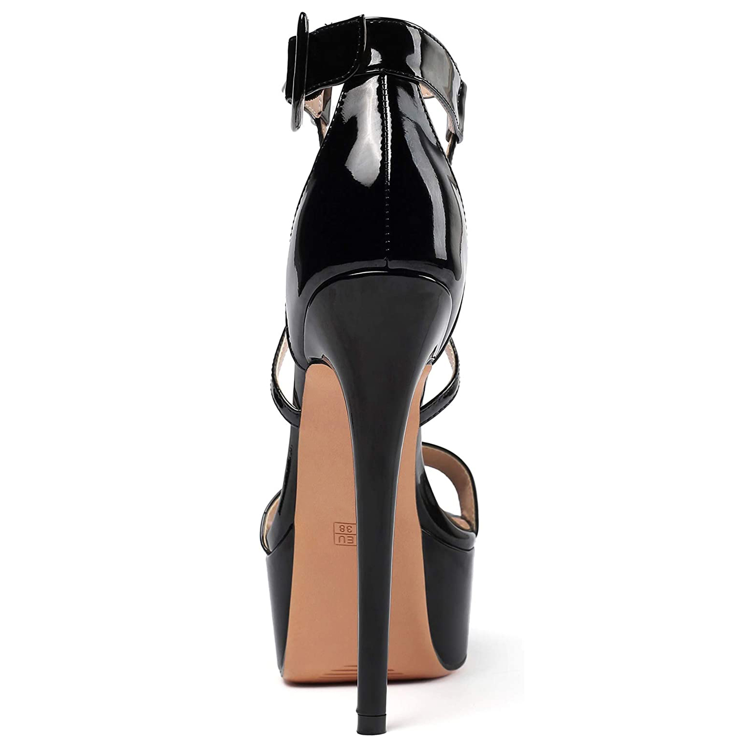 150mm Women's Open Toe Platform Sandals Ankle Strap High Heel Patent Summer Shoes-MERUMOTE