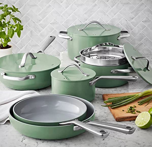 Amazon.com: Member Mark 11 Piece Modern Ceramic Cookware Set With Smart  Kitchen Tools Set (Assorted Colors) (Green): Home & Kitchen