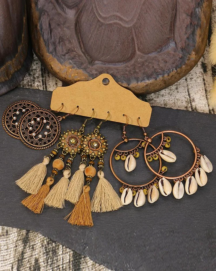 3Pairs Tassel Decor Bohemian Drop Earrings Set
