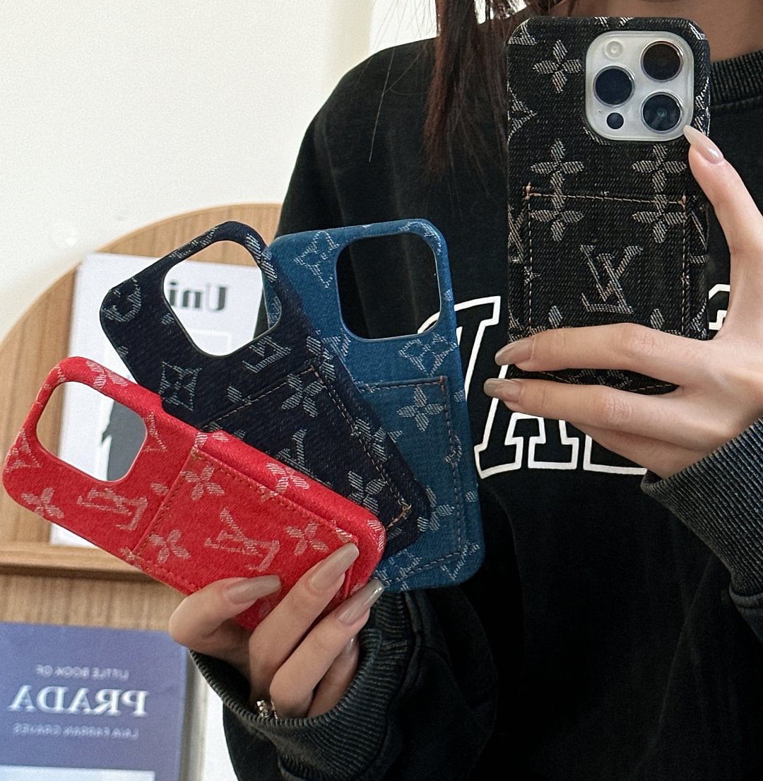Denim Canvas LV Back Card Slot Apple iPhone Case
