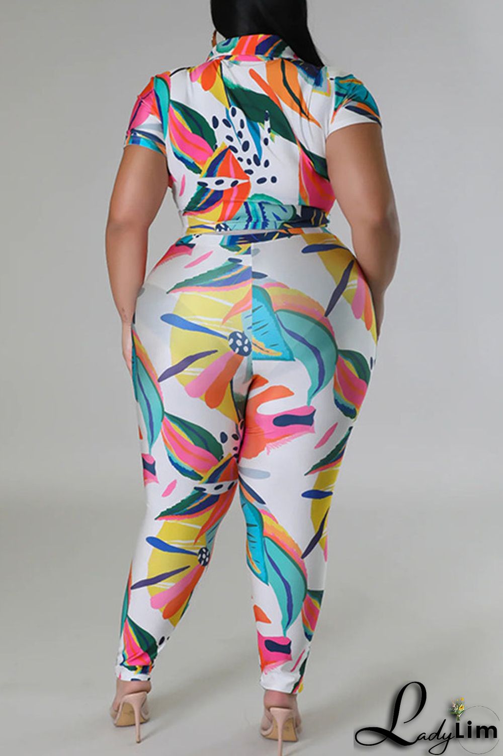 Red Casual Street Print Patchwork Buckle Asymmetrical Turndown Collar Plus Size Two Pieces