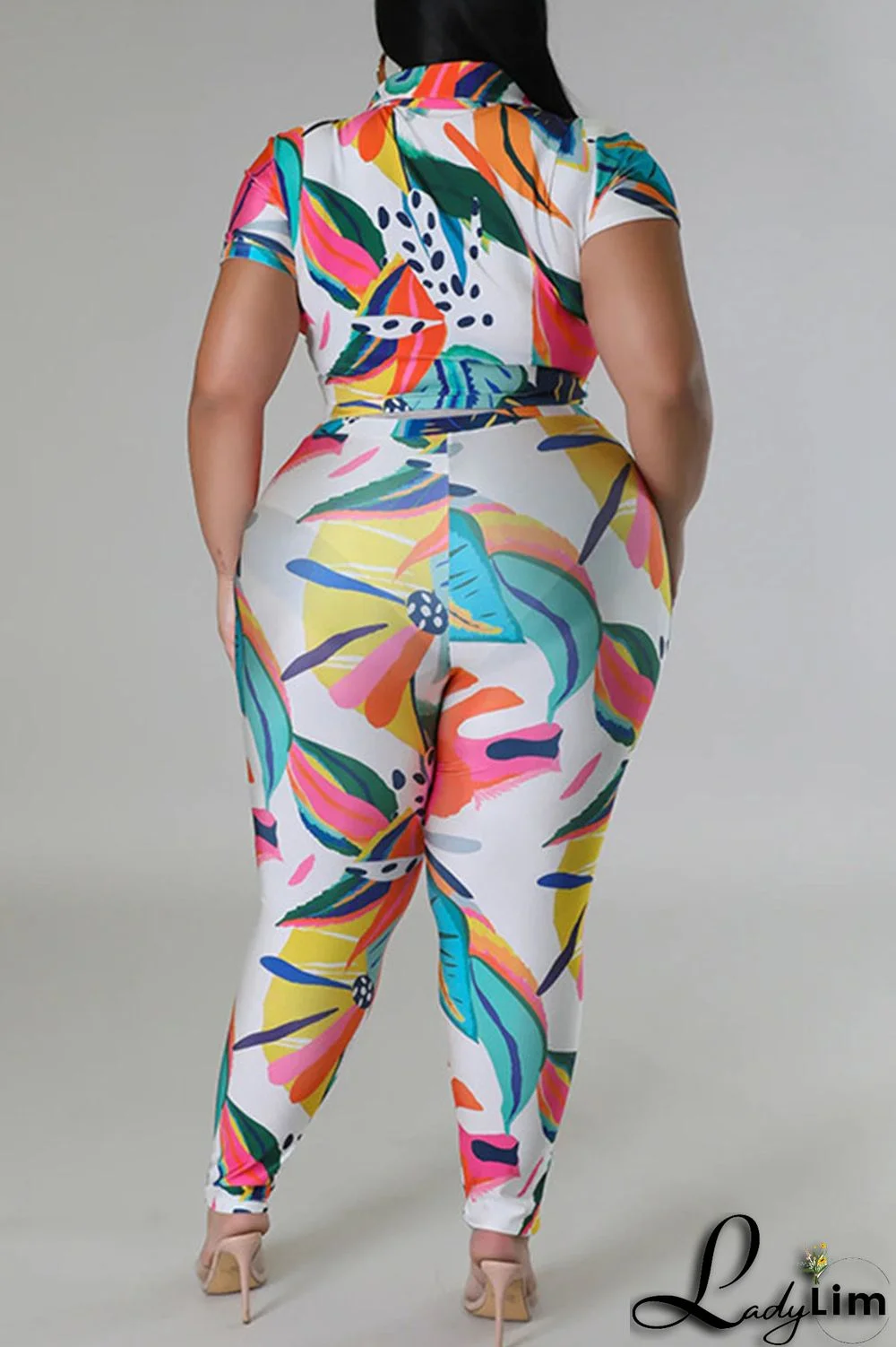 Red Casual Street Print Patchwork Buckle Asymmetrical Turndown Collar Plus Size Two Pieces