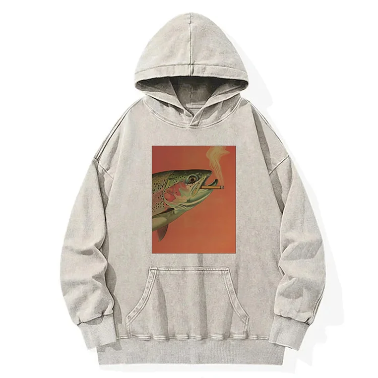 Tokyo-Mood Trout Smoking A Cigarette Vintage Washed Unisex Hoodie