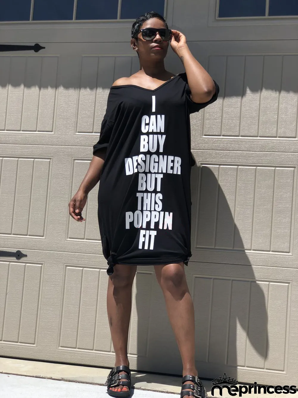 Letter Print Three Quarter Sleeve Casual Midi Dress