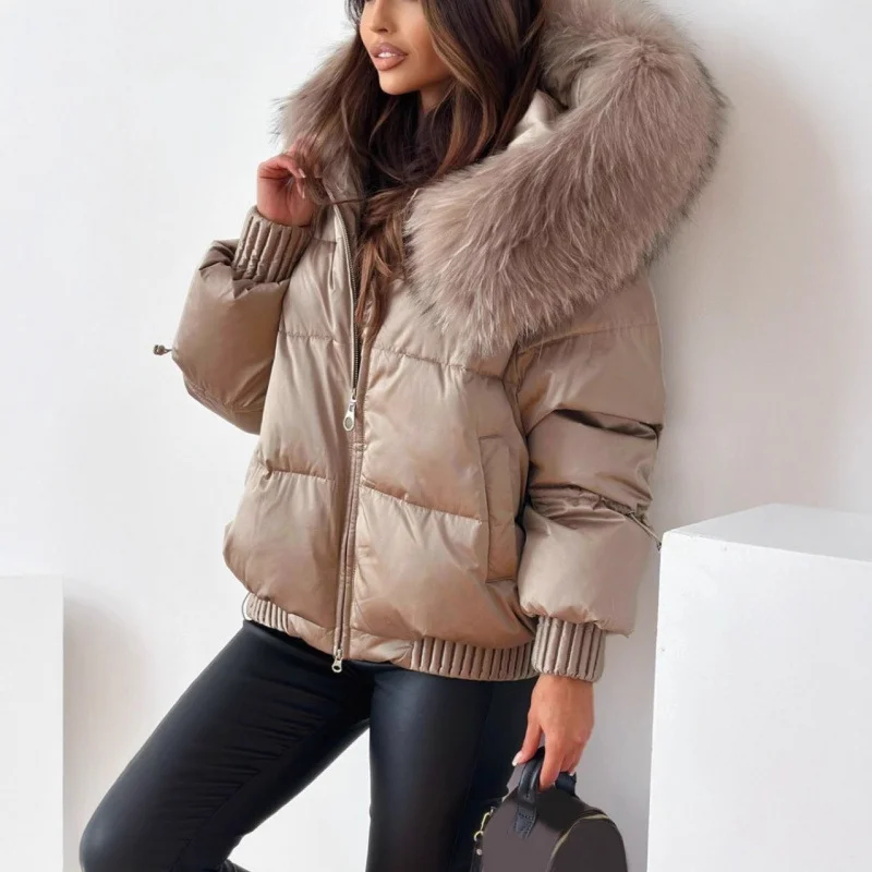 Nigikala Nigikala B7K Explosion Winter Cotton Clothes Women's Winter New Large Wool Collar Cotton Clothes Simple Thick To Keep Warm Outside