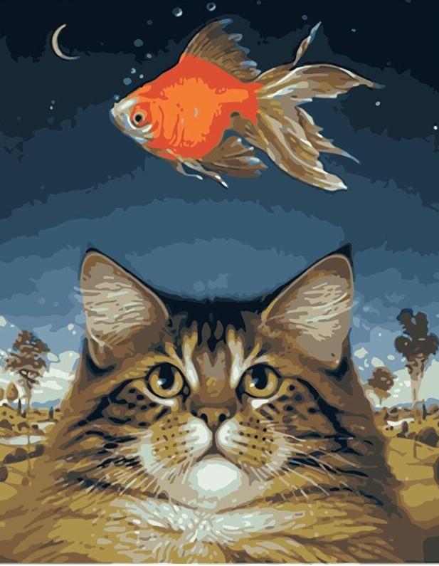 

Golden Cat and Fish – Paint By Numbers - 40*50CM, 501 Original