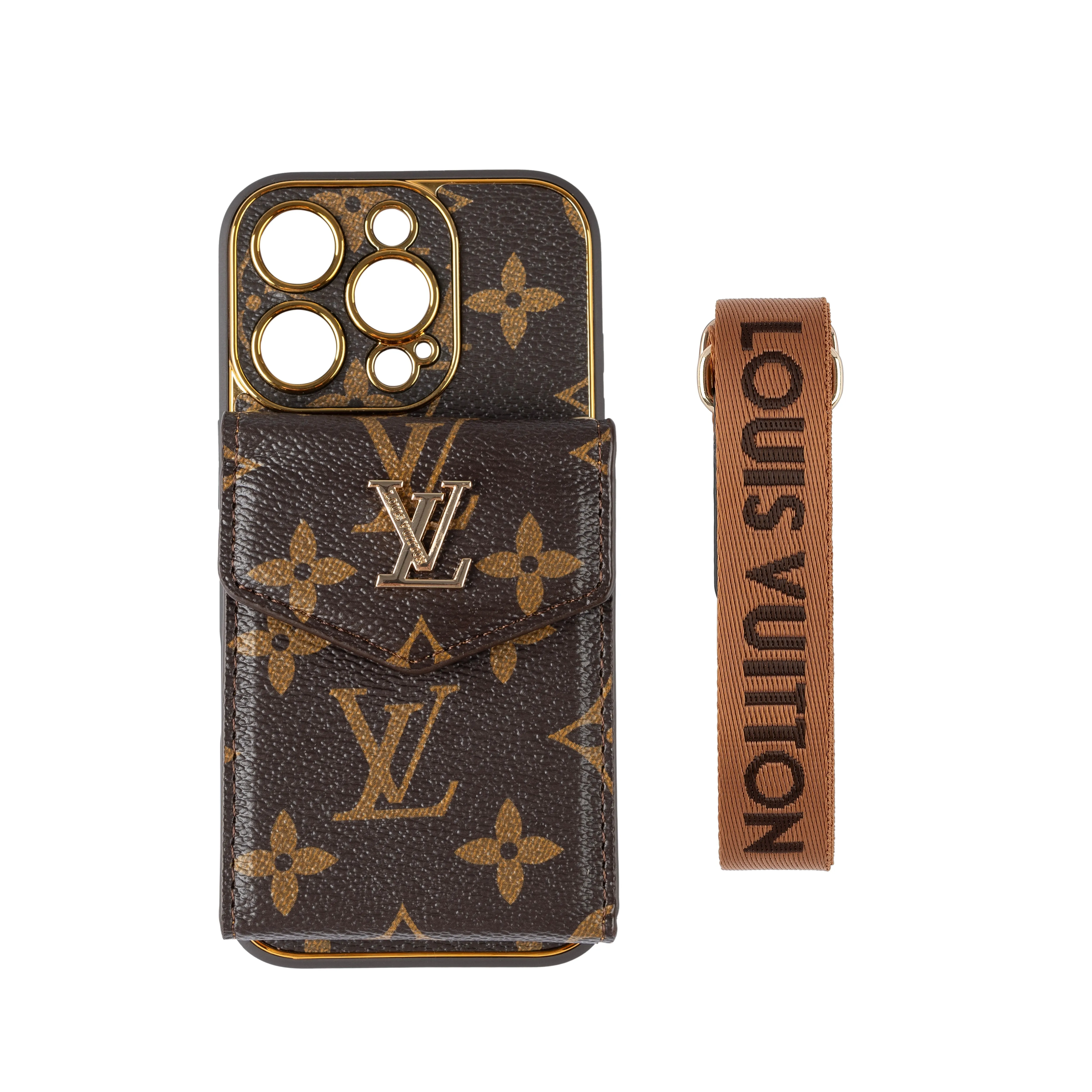 Luxury LV Monogram Crossbody Wallet Phone Case with Detachable Strap & Accordion Card Holder