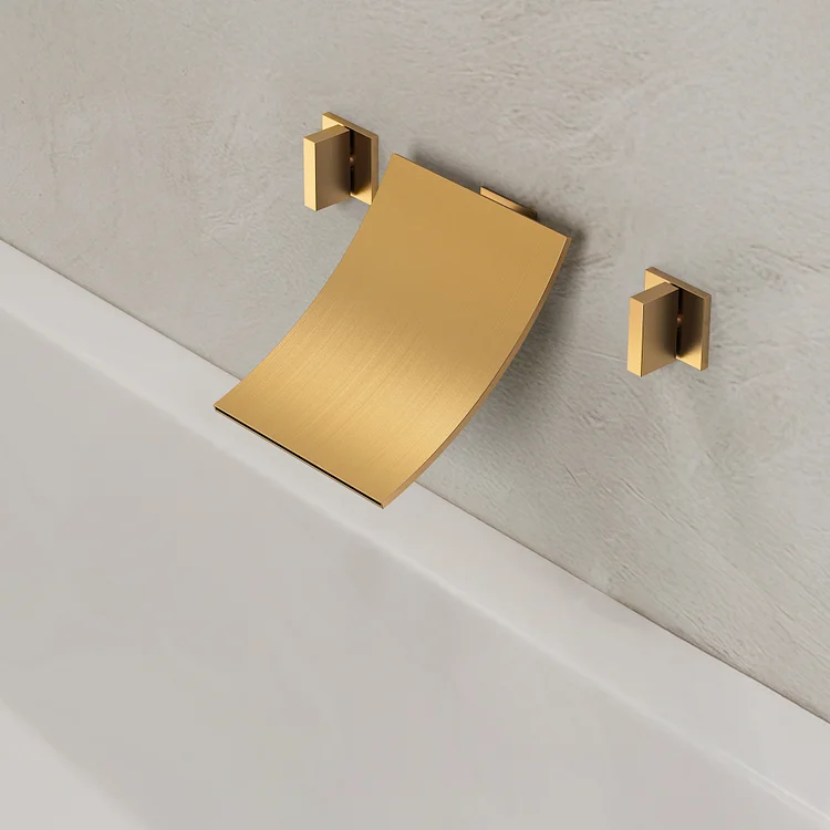 SFS-1108-GD Everstein brushed gold two-handle control waterfall wall-mounted bathtub faucet
