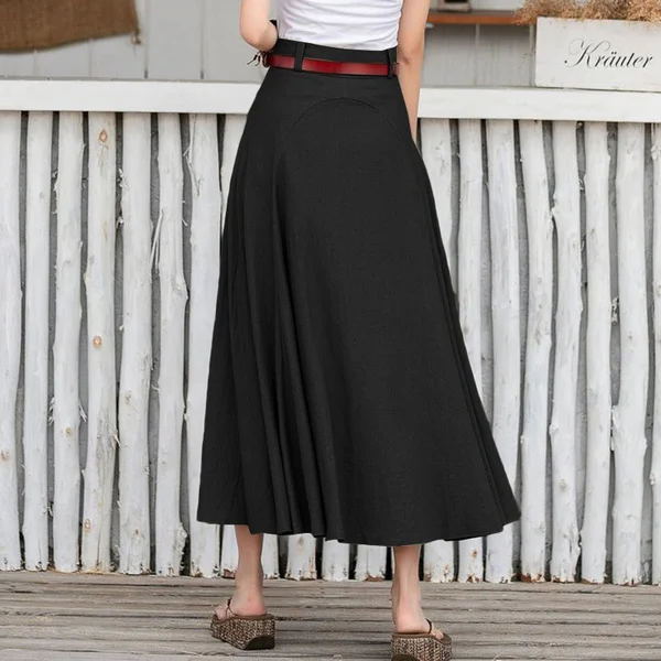  Evening Skirt Midi Buttons Skirt Women Summer Fashion Elastic Waist Dress