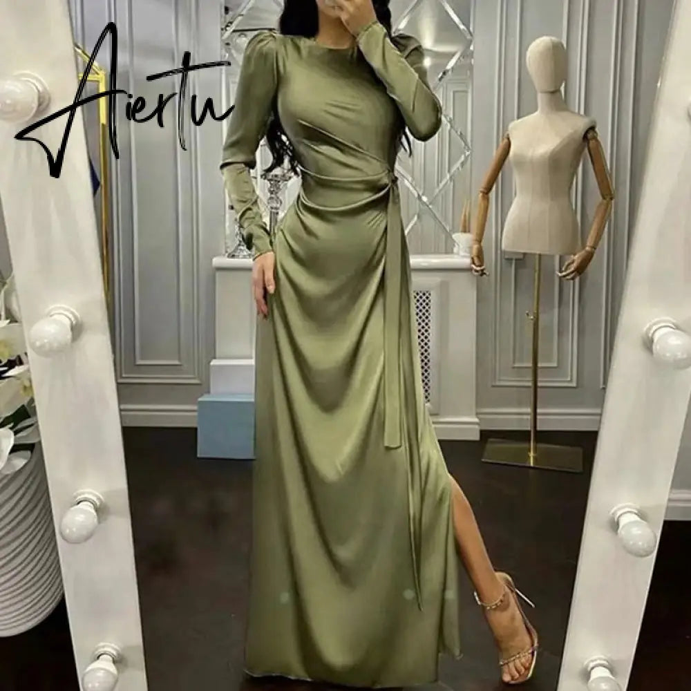 Elegant Women Bodycon Party Dress Summer Long Sleeve Slim Fit Sundress Femme Robe Solid Round Neck Ladies Long Dress Cover Up Aiertu