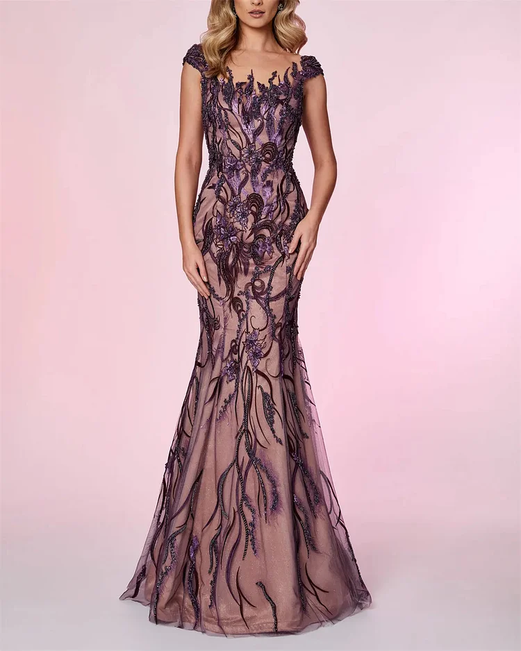 Elegant Sleeveless Mesh Embroidered Dress