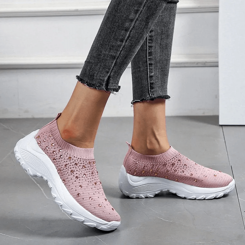 Women's Flying Woven Rhinestone Casual Running Shoes