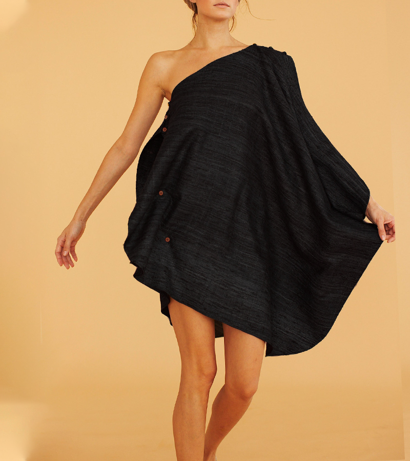 Irregular Shoulder Off Solid Color Mini Dress