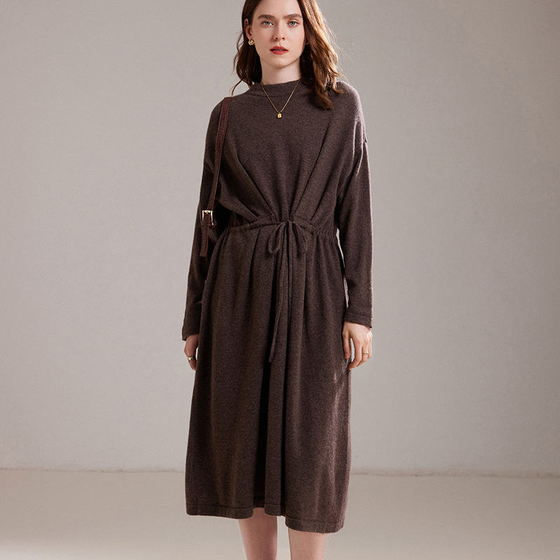 Drawstring Style Women's Cashmere Dress  REAL SILK LIFE
