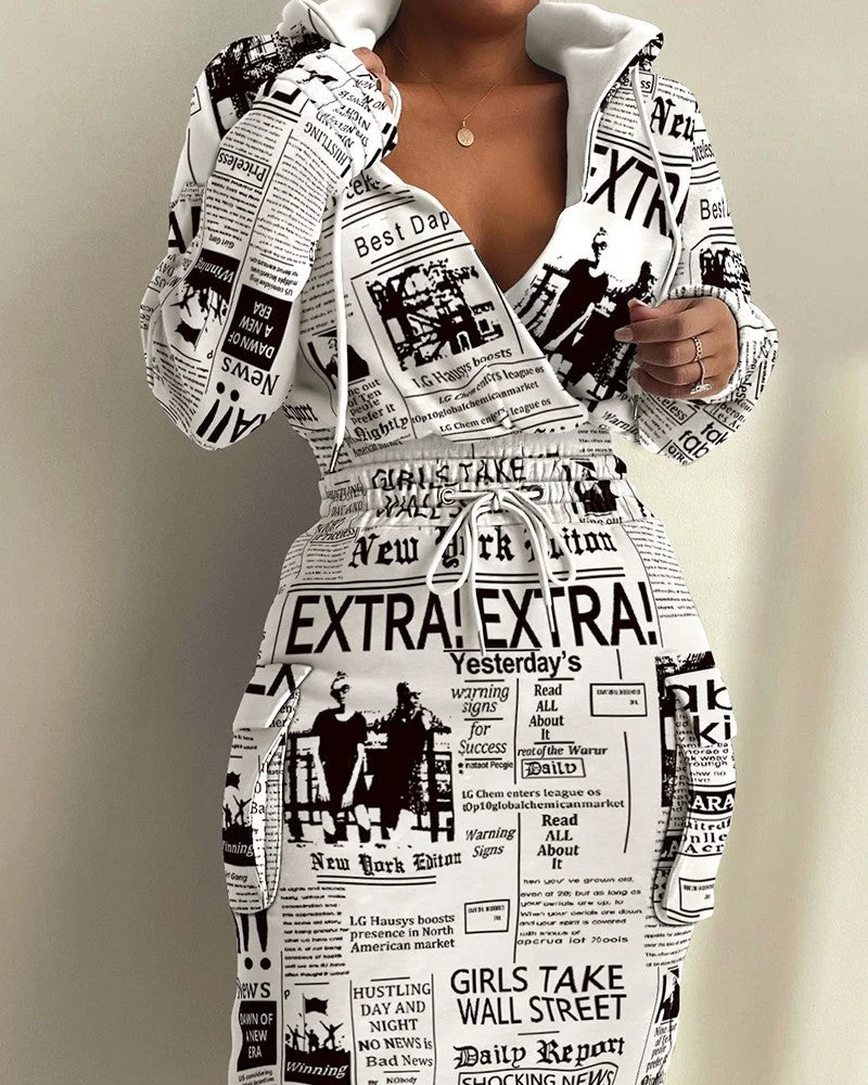 Brownm Elegant Printed Waist Pocket Dress Dresses