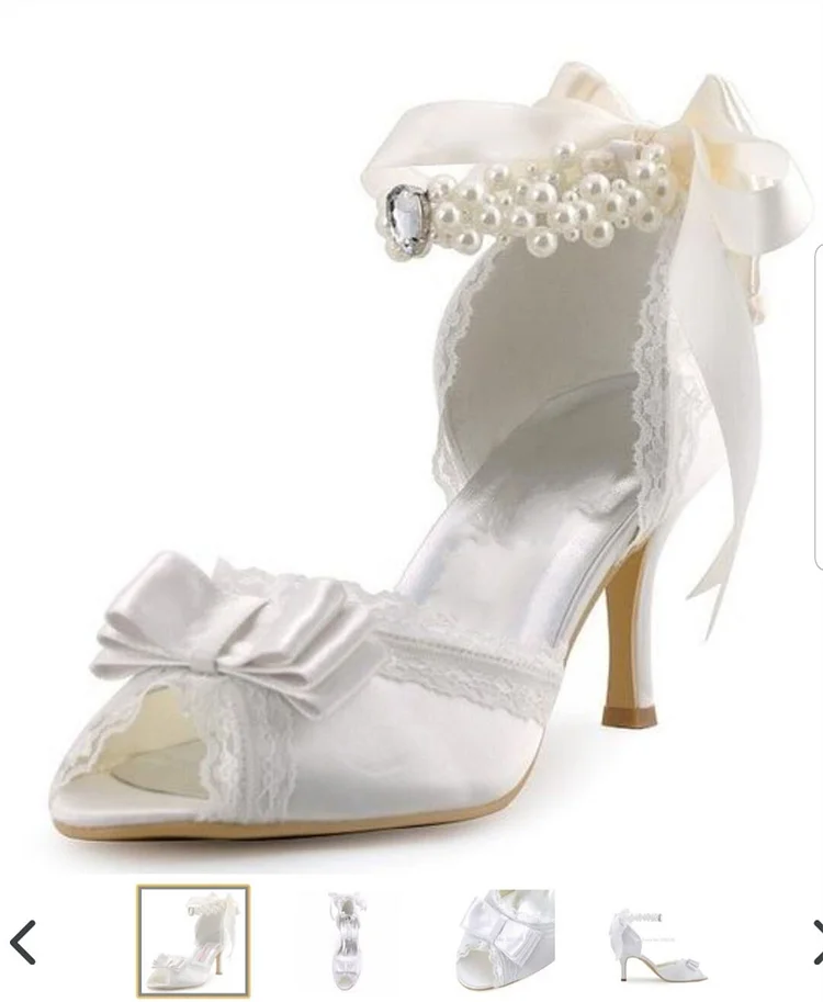 White Lace Wedding Shoes with Satin Bow Detailing Vdcoo