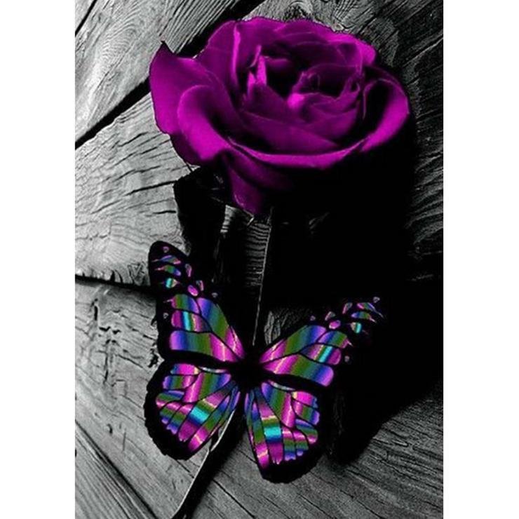 Full Round Diamond Painting Purple Butterfly Rose (40*30cm)