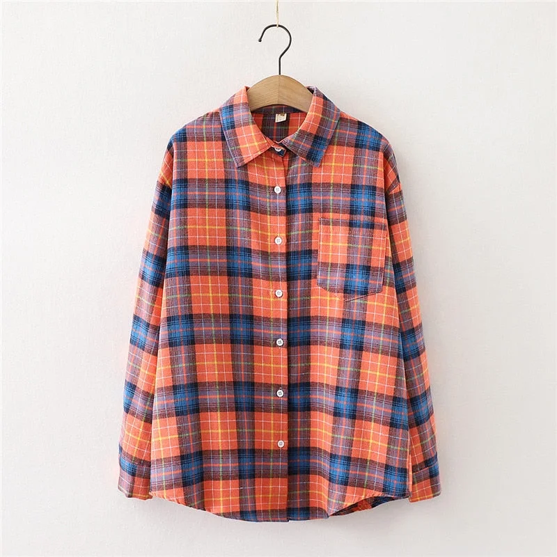 Fresh Young Style Plaid Shirt Women 2021 Spring New Womens Blouses and Tops Loose Design Casual Long Sleeve Blouse Lady Clothes