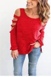 Round Neck Hollow Out Long Sleeves T-Shirts