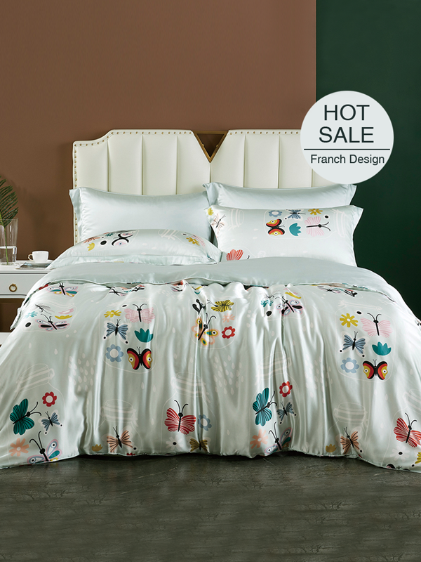 Pitcher Printed Silk Duvet Cover Set 4pcs