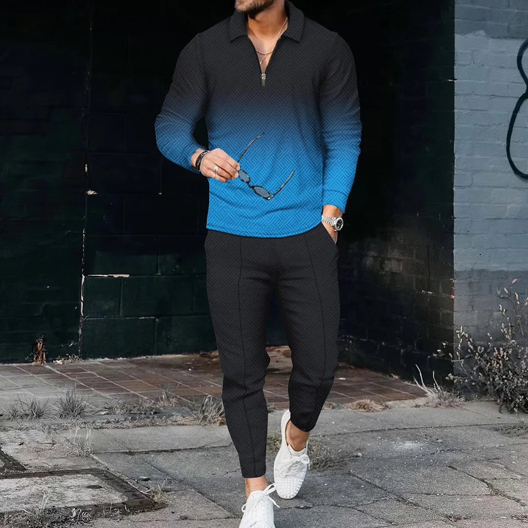 Men'S Fashion Gradient Polo Shirt And Pants Co-Ord