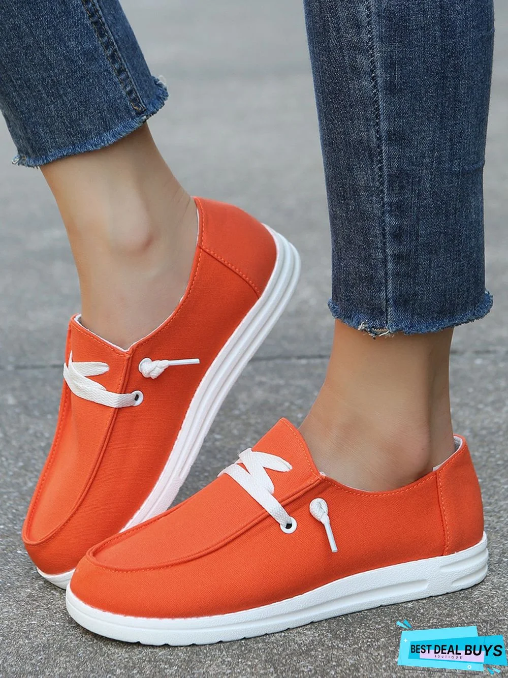 Orange Simple Lace Up Casual Flats