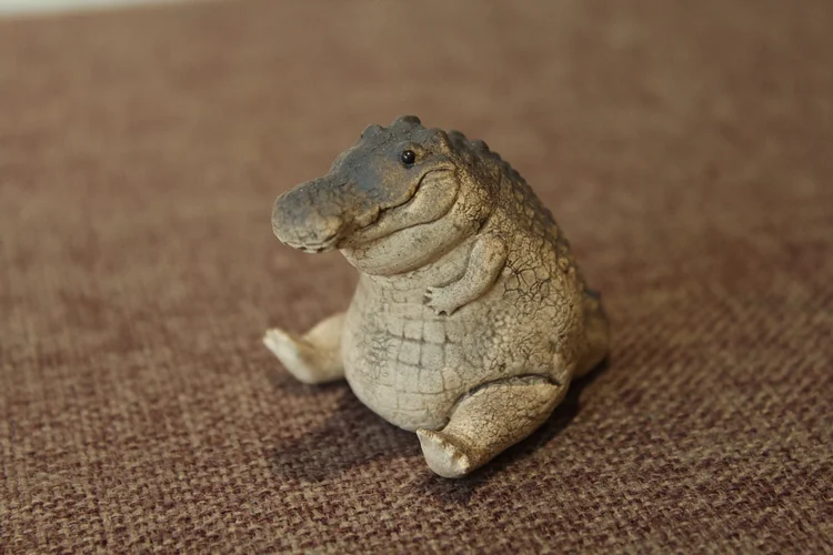Chubby Crocodile Figurine, Handmade Ceramic Tea Pet, Made of